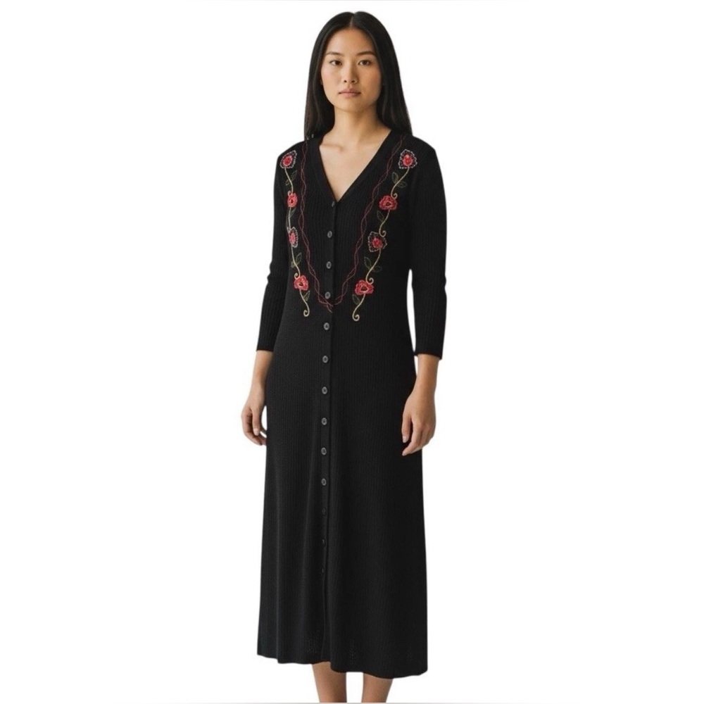 VTG Karin Stevens Embroidered Boho Witchy Button Sweater Knit Fall Dress Large